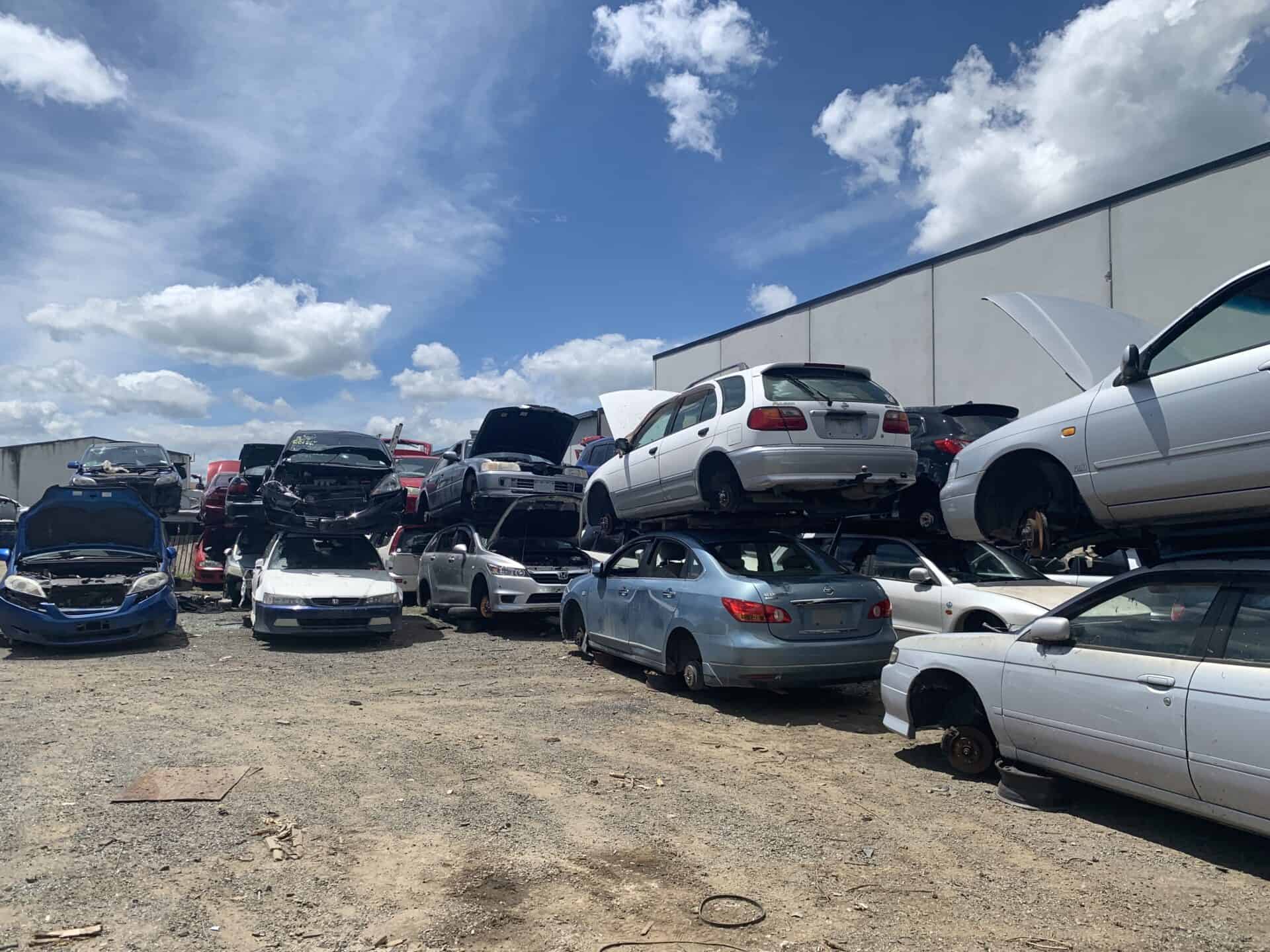 Scrap car yard in Nelson filled with damaged and unwanted vehicles